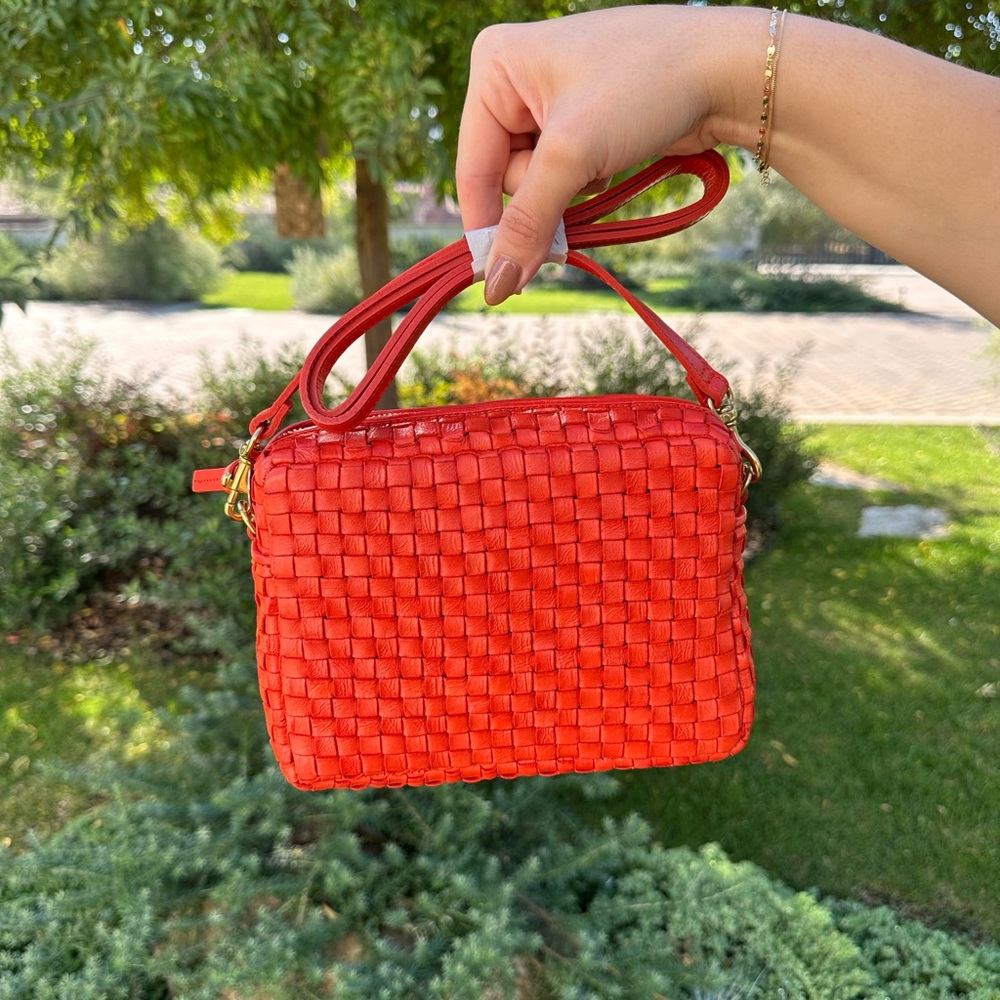 Clare V Midi Sac in Poppy Red Woven Leather